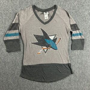 San Jose Sharks Shirt‎ Womens Medium 8/10 NHL 3/4 Sleeve Polyester Blend Casual